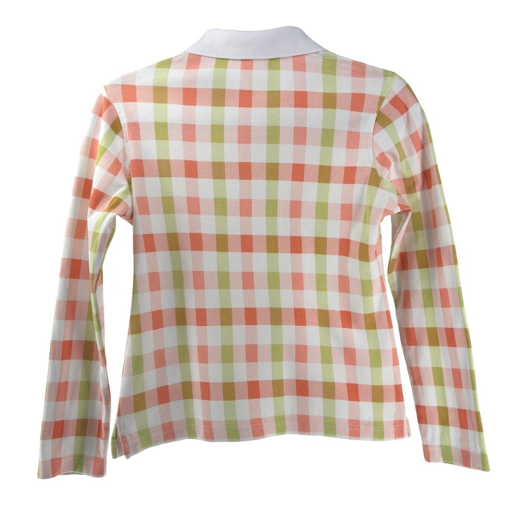Rare Lacoste Gingham Polo Shirt Women's XS Orange Chartreuse Preppy EUC - Picture 2 of 7